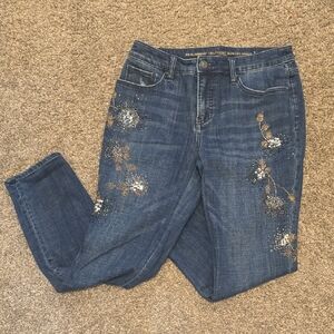 Chico's Blue Straight Leg Jeans with Floral Embroidery